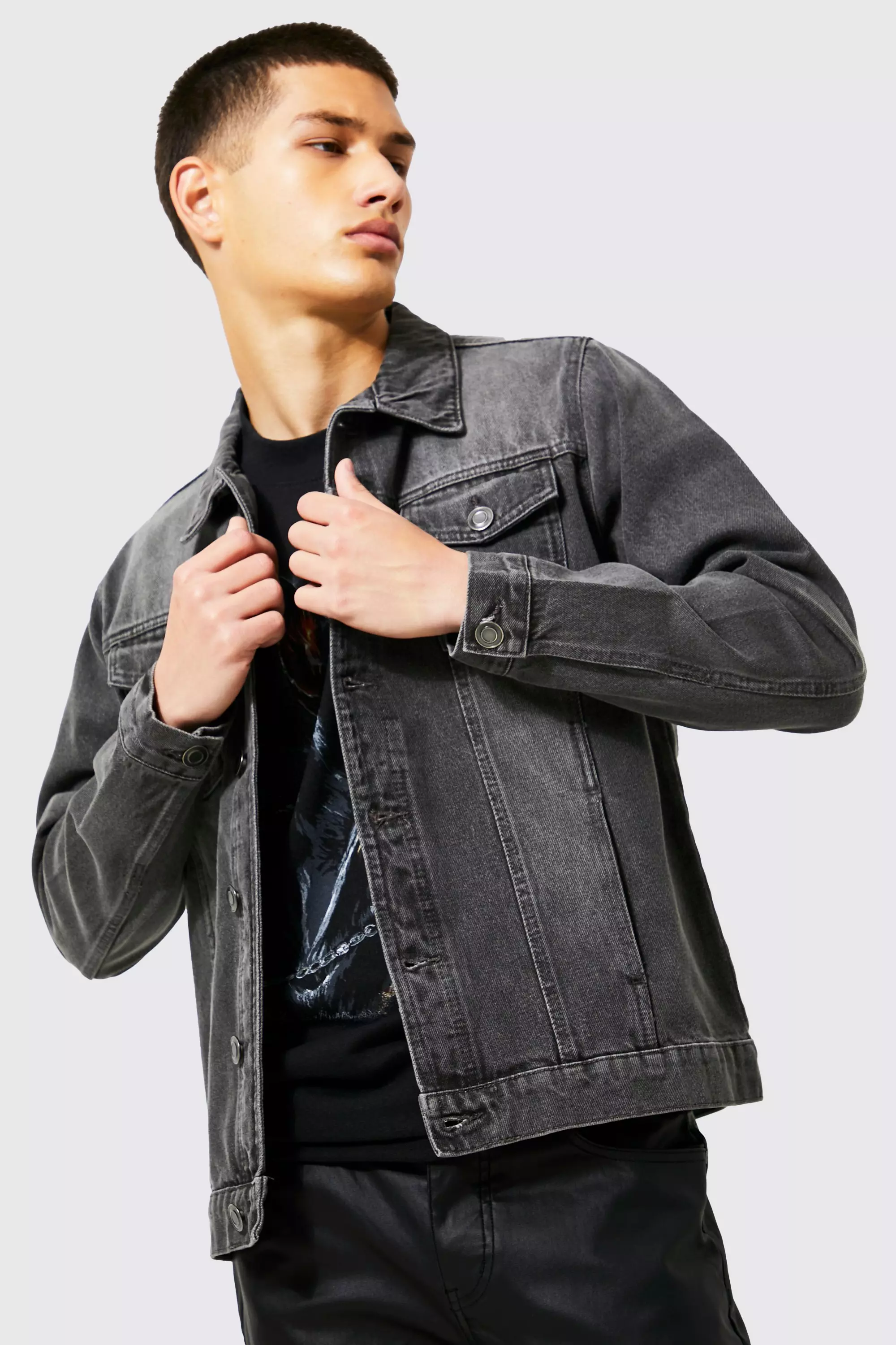 Mens dark 2024 grey denim jacket